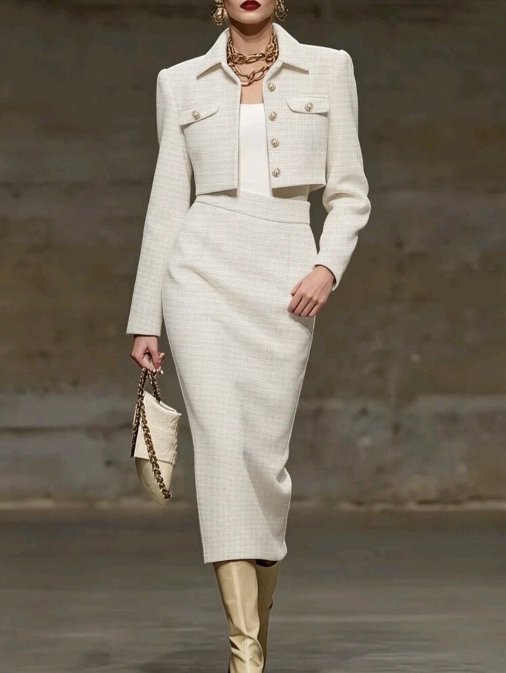Women's Tweed Jacket And Skirt 2 Pieces Set